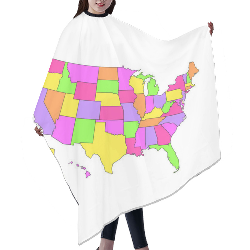 Personality  Poster Map Of The United States Of America With The Names Of The States. Black And White Printed Map Of The United States For T-shirts, Posters Or Geographical Themes. Drawn Map With States. Vector   Hair Cutting Cape