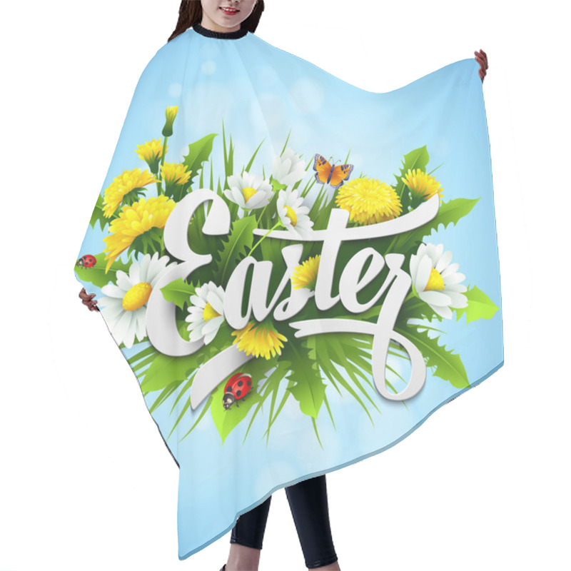 Personality  Title Easter With Spring Flowers. Vector Illustration Hair Cutting Cape