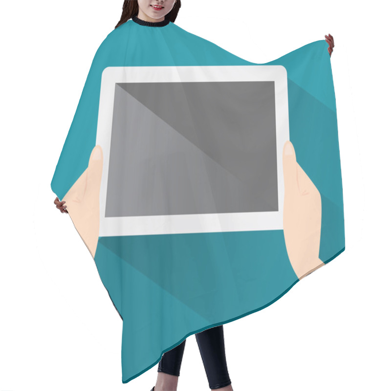 Personality  Hands Holing Tablet Computer With A Blank Screen Hair Cutting Cape