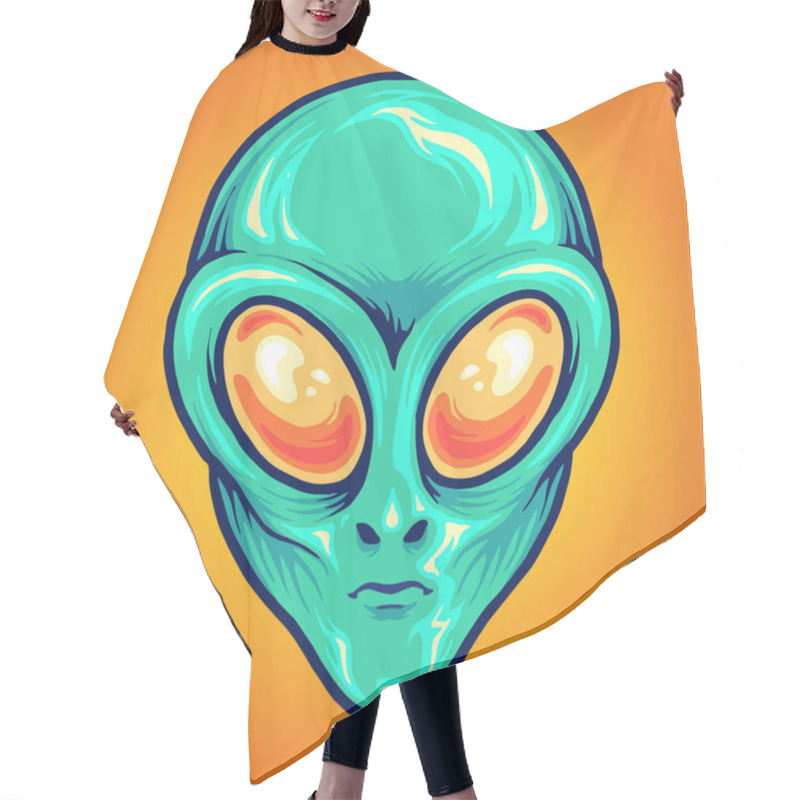 Personality  Alien Head Cartoon Mascot Vector Illustrations For Your Work Logo, Mascot Merchandise T-shirt, Stickers And Label Designs, Poster, Greeting Cards Advertising Business Company Or Brands. Hair Cutting Cape