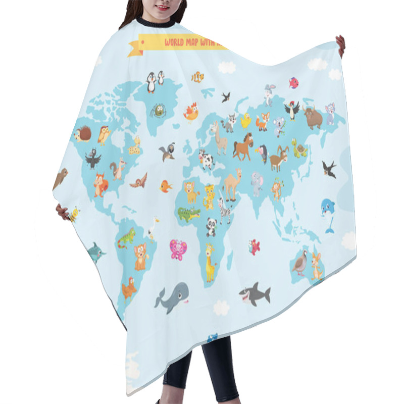 Personality  World Map With Cartoon Animals Hair Cutting Cape