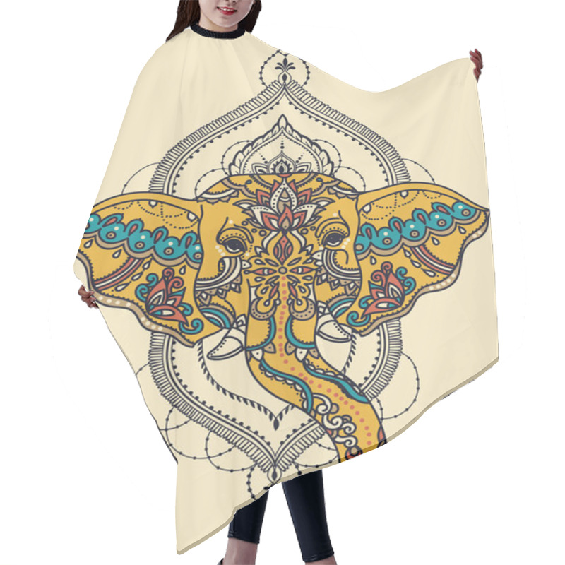 Personality  Head Of Elephant With Beautiful Orient Style Frame, Can Be Used For Tattoo Or Coloring Book, Vector Illustration Hair Cutting Cape