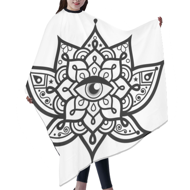 Personality  Lotus Flower With Evil Eye Mandala Vector Design - Symbol Of Protection, Yoga, Zen, Buddhism, Mindfulness Concept Hair Cutting Cape