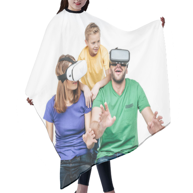 Personality  Family Using Virtual Reality Headsets Hair Cutting Cape