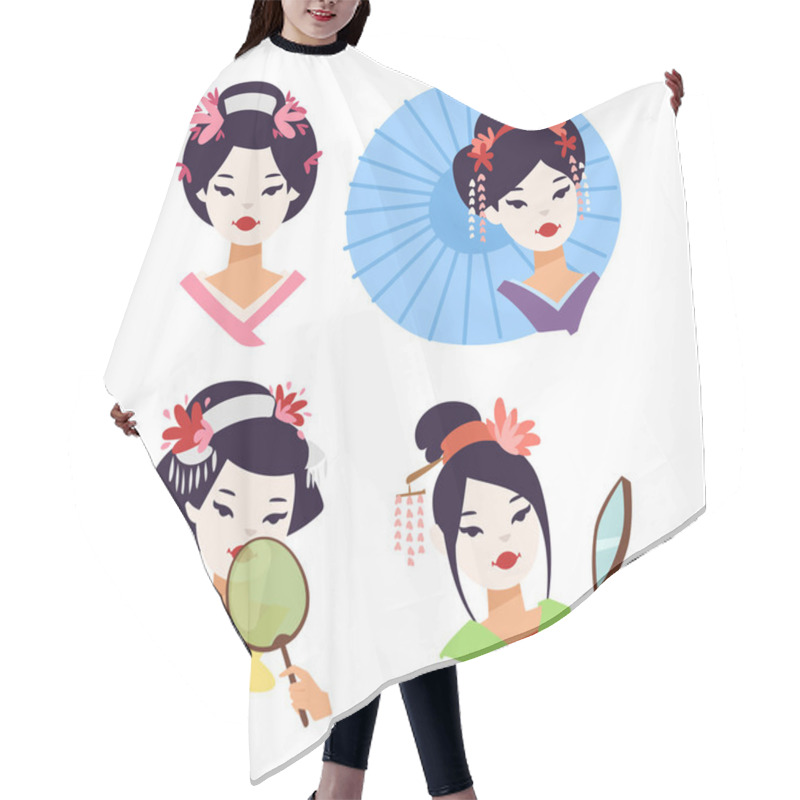 Personality  Vector Japanese Geisha Girl Hair Cutting Cape