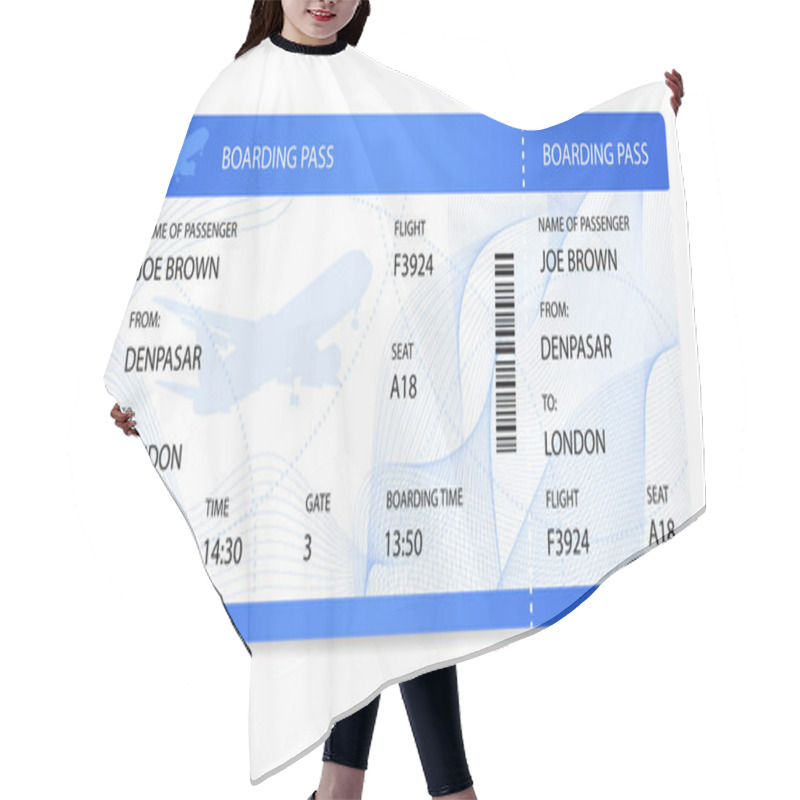 Personality  Boarding Pass (ticket, Traveler Check Template) With Aircraft (airplane Or Plane) Silhouette On Background. Travel By Aerial Transport. Enjoy Your Vacation. Isolated Vector On White Hair Cutting Cape