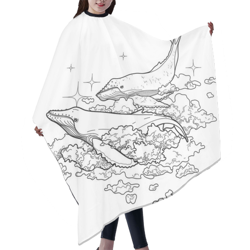 Personality  Graphic Whales Flying In The Sky Hair Cutting Cape