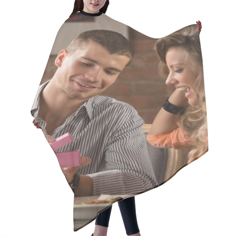 Personality  Young Happy Couple On Romantic Date Hair Cutting Cape