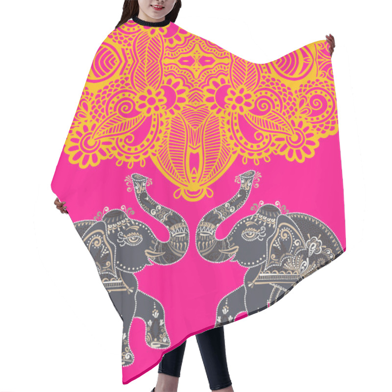 Personality  Original Indian Pattern With Two Elephants For Invitation, Cover Hair Cutting Cape