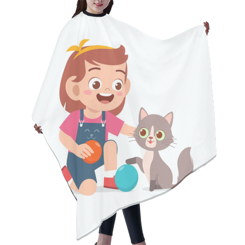 Personality  Happy Cute Little Kid Girl Play With Pet Cat Hair Cutting Cape