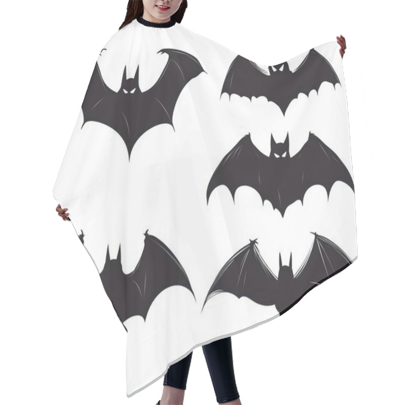 Personality  A Collection Of Stylized Bat Silhouettes In Various Poses Against A White Background. Hair Cutting Cape