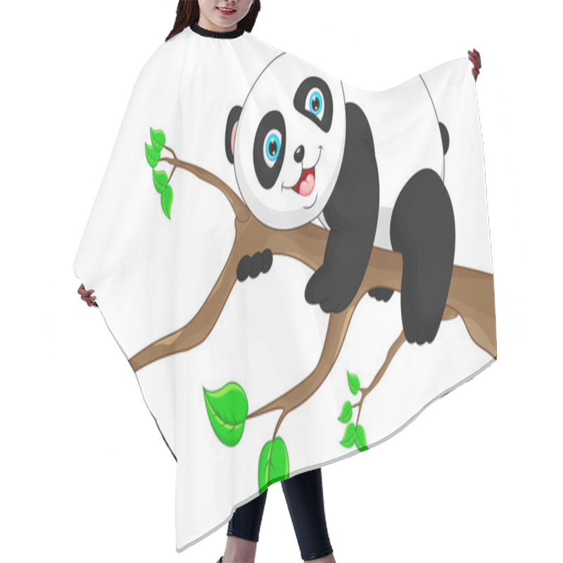 Personality  Vector Illustration Of Cute Funny Baby Panda Hair Cutting Cape