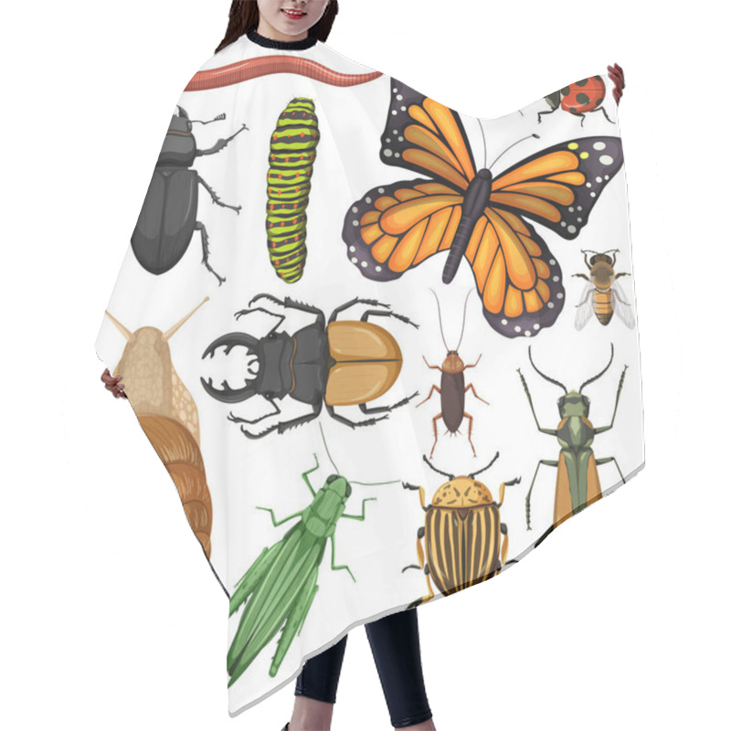 Personality  Set Of Different Insects On White Background Illustration Hair Cutting Cape