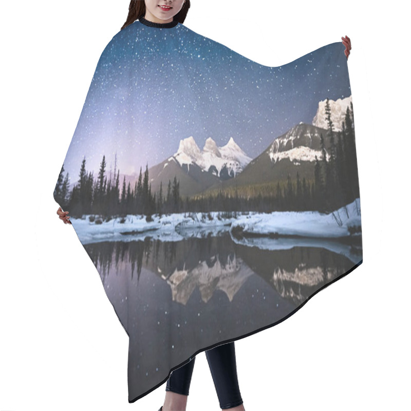 Personality  Alpine Night Scene With Sky Full Of Stars And Mountain Reflected In Water Surface, Shot In Canmore, Alberta, Canada Hair Cutting Cape