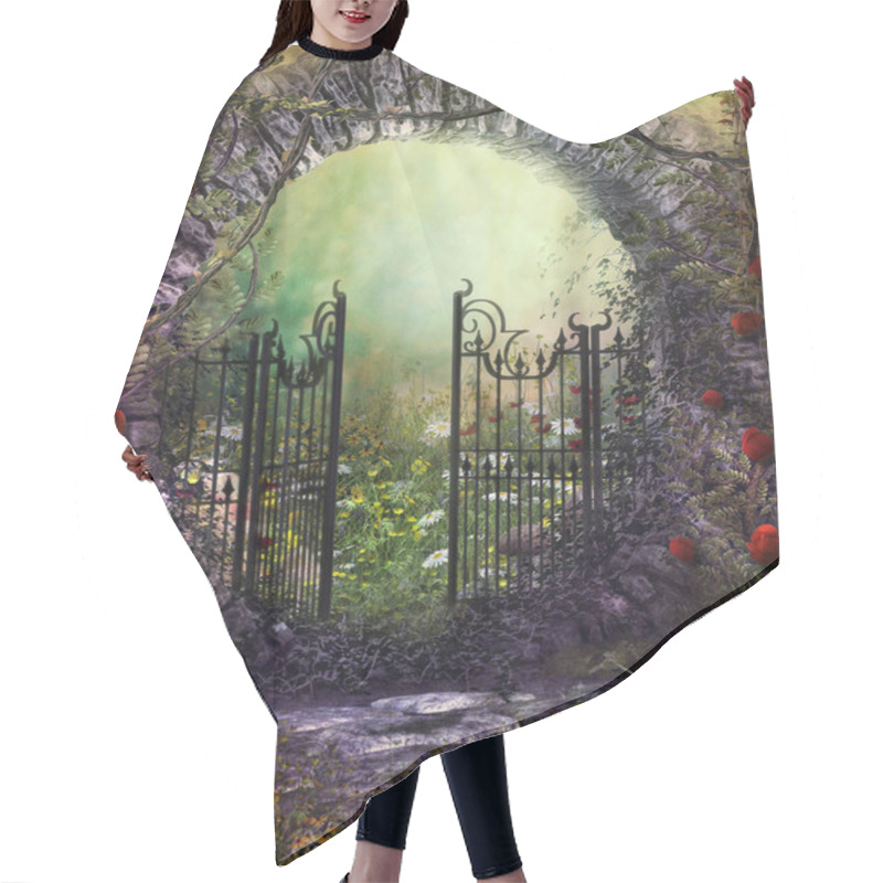 Personality  Enchanting Old Garden Gate With Ivy And Flowers Hair Cutting Cape