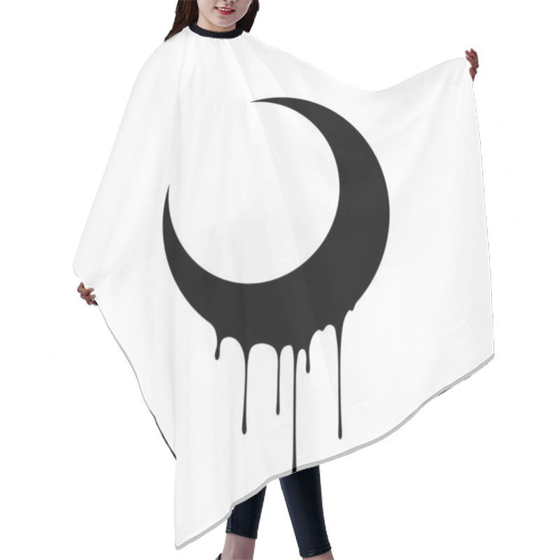 Personality  Black Crescent Moon With Drips Of Liquid On A White Background Hair Cutting Cape