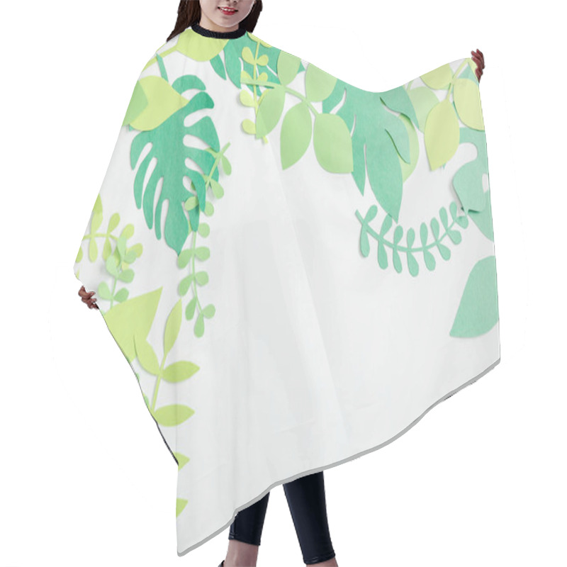 Personality  Top View Of Green Paper Plants With Leaves On Grey Background Hair Cutting Cape