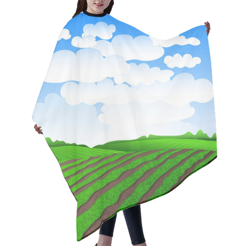 Personality  Rural Landscape With Green Fields. Vector Illustration EPS 10. Hair Cutting Cape