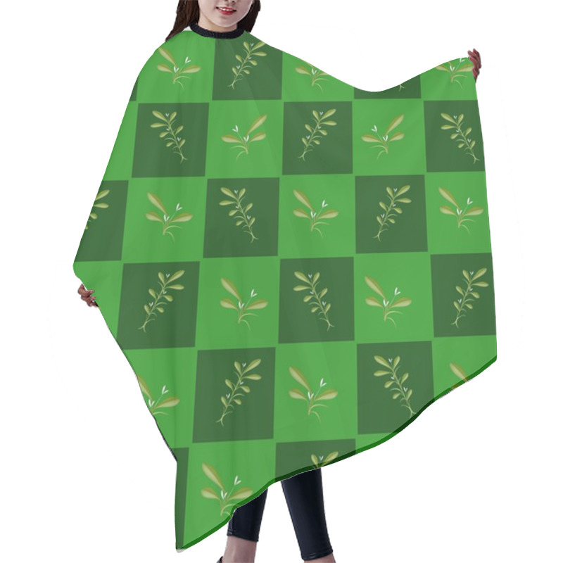 Personality  Mistletoe In Green And Dark Green Chess Board Hair Cutting Cape