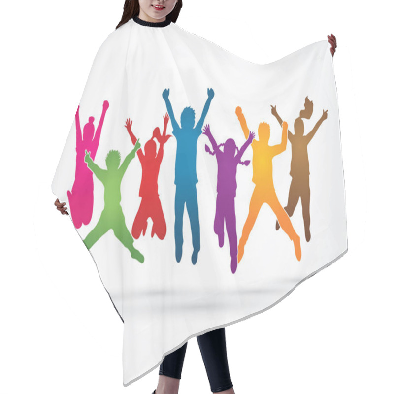 Personality  Group Of Children Jumping Hair Cutting Cape