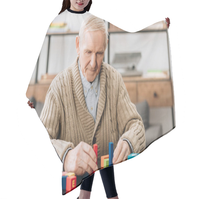 Personality  Senior Man Playing With Wooden Toys At Home Hair Cutting Cape