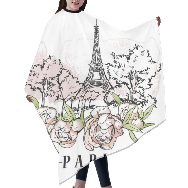 Personality  Paris Vector Illustration. Floral Backround, Vector Illustration. Hair Cutting Cape