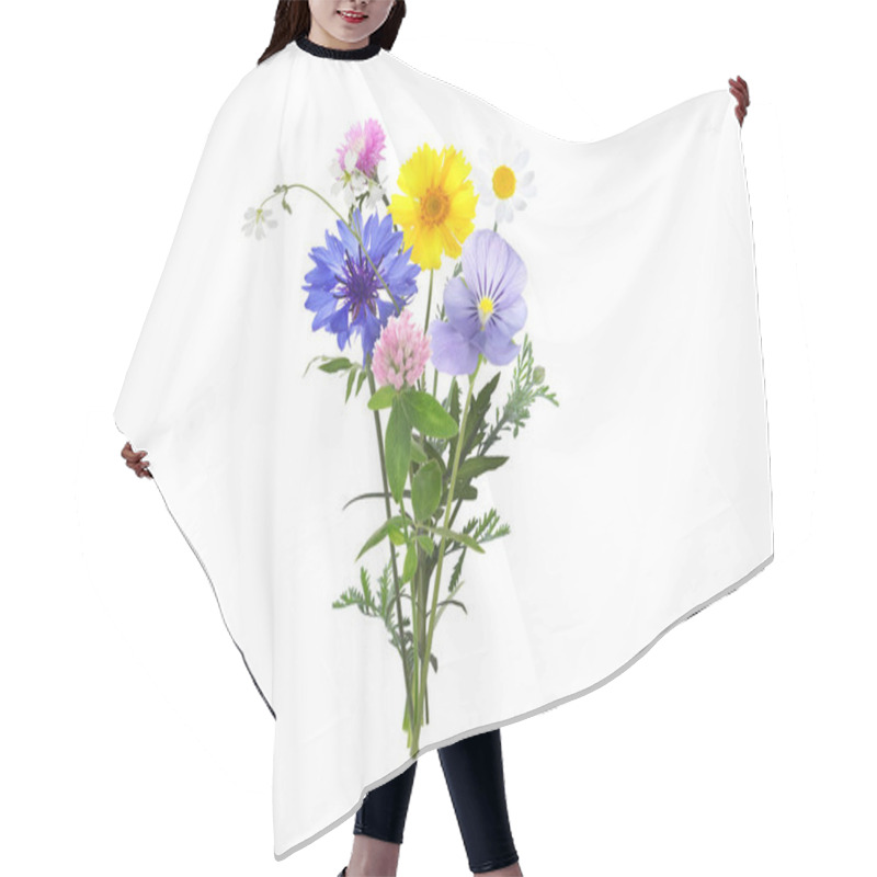 Personality  Bouquet Of Beautiful Wildflowers On White Background Hair Cutting Cape