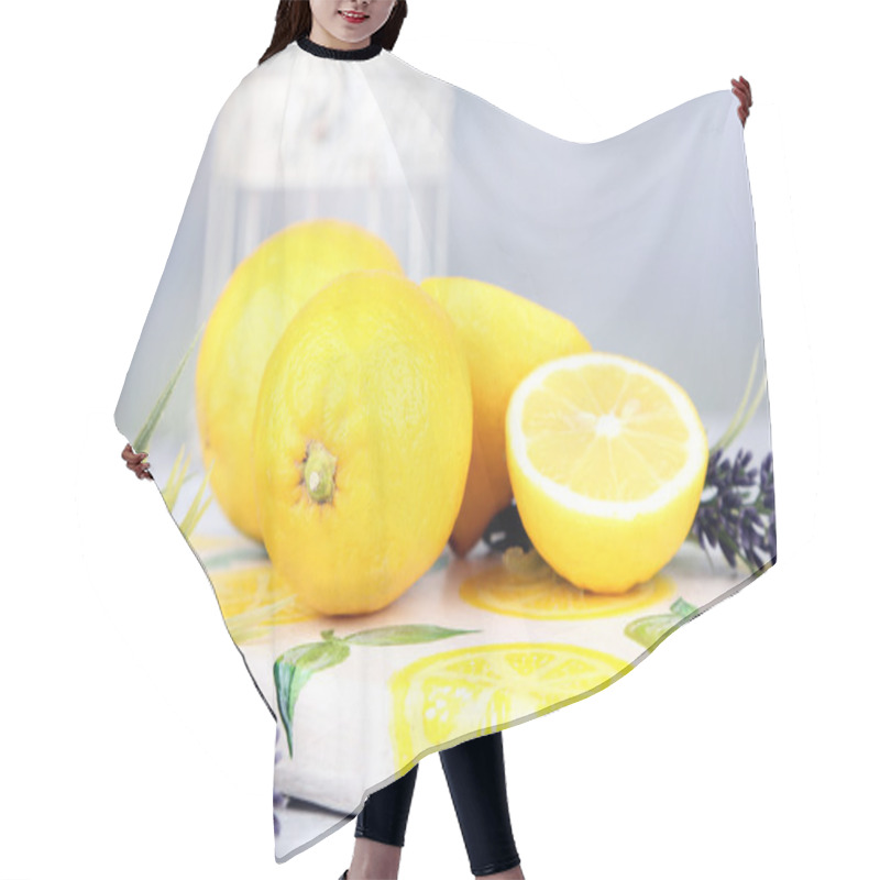 Personality  Still Life With Fresh Lemons And Lavender On Light Background Hair Cutting Cape