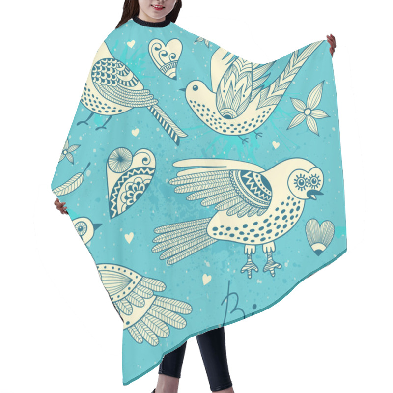 Personality  Vector Set Birds And Hearts. Hair Cutting Cape