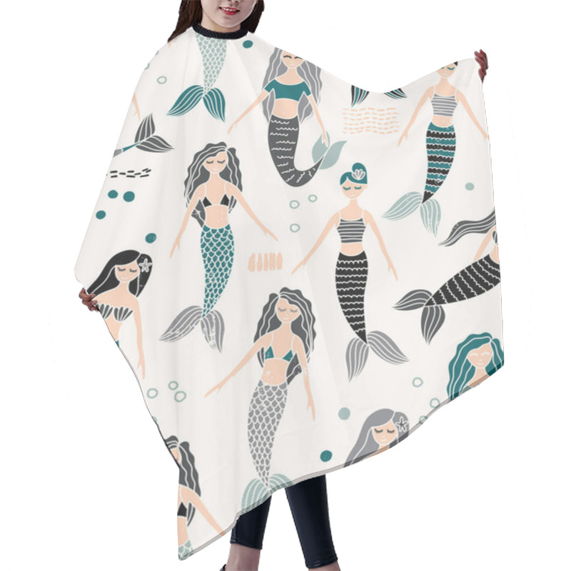 Personality  Mermaid Seamless Pattern Hair Cutting Cape