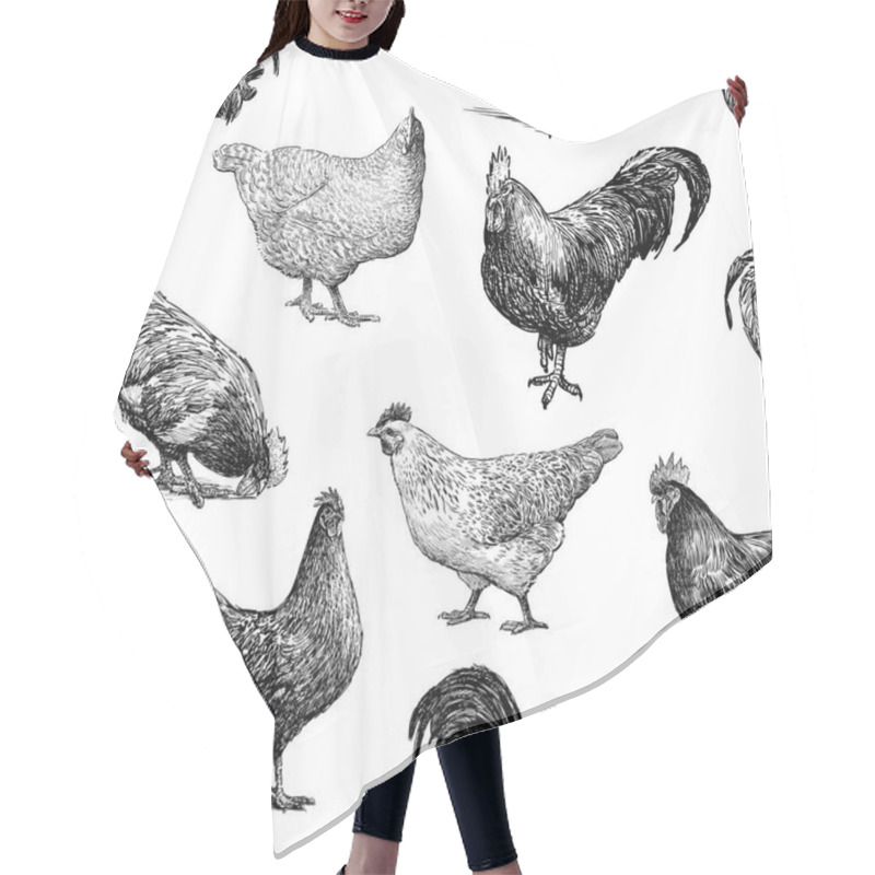 Personality  Pattern Of The Cocks And Hens Sketches Hair Cutting Cape