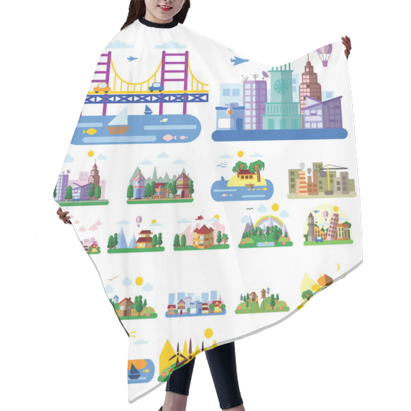 Personality  Landscapes In Flat Style   Hair Cutting Cape