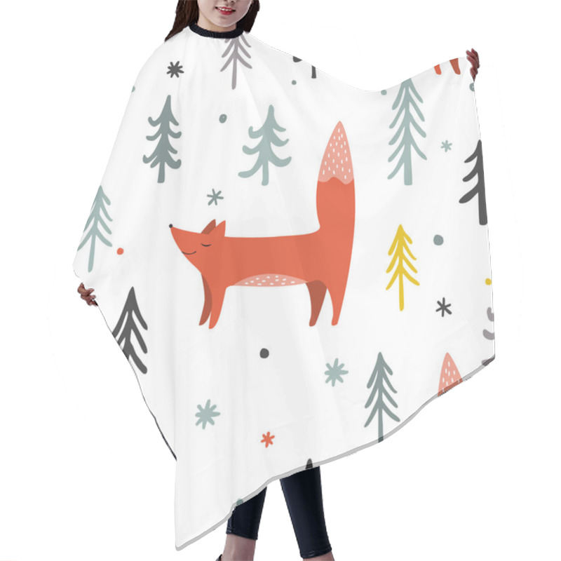 Personality  Vector Illustration Of A Winter Forest Seamless Pattern With Foxes And Trees Hair Cutting Cape