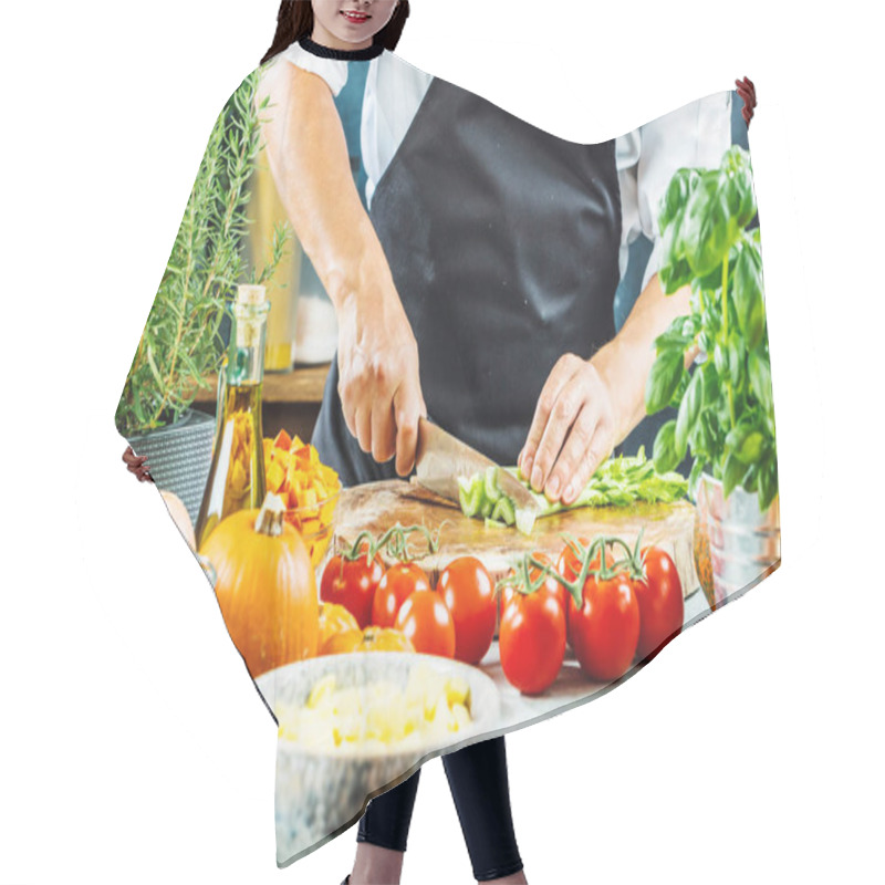 Personality  Chef Cook Preparing Vegetables In His Kitchen Hair Cutting Cape