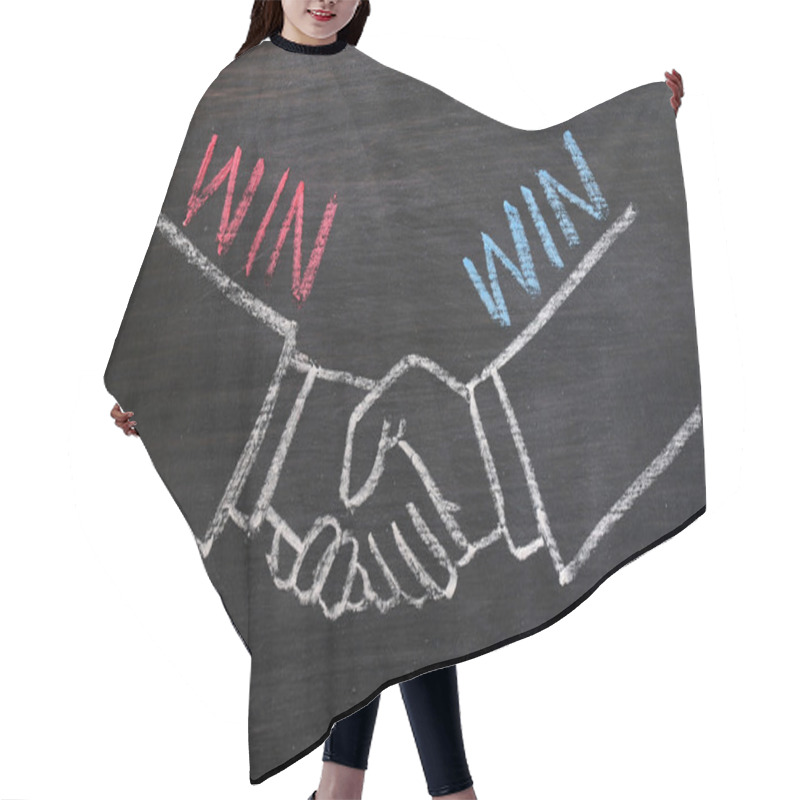 Personality  Mutual Benefit Concept Of Handshaking On Blackboard Hair Cutting Cape