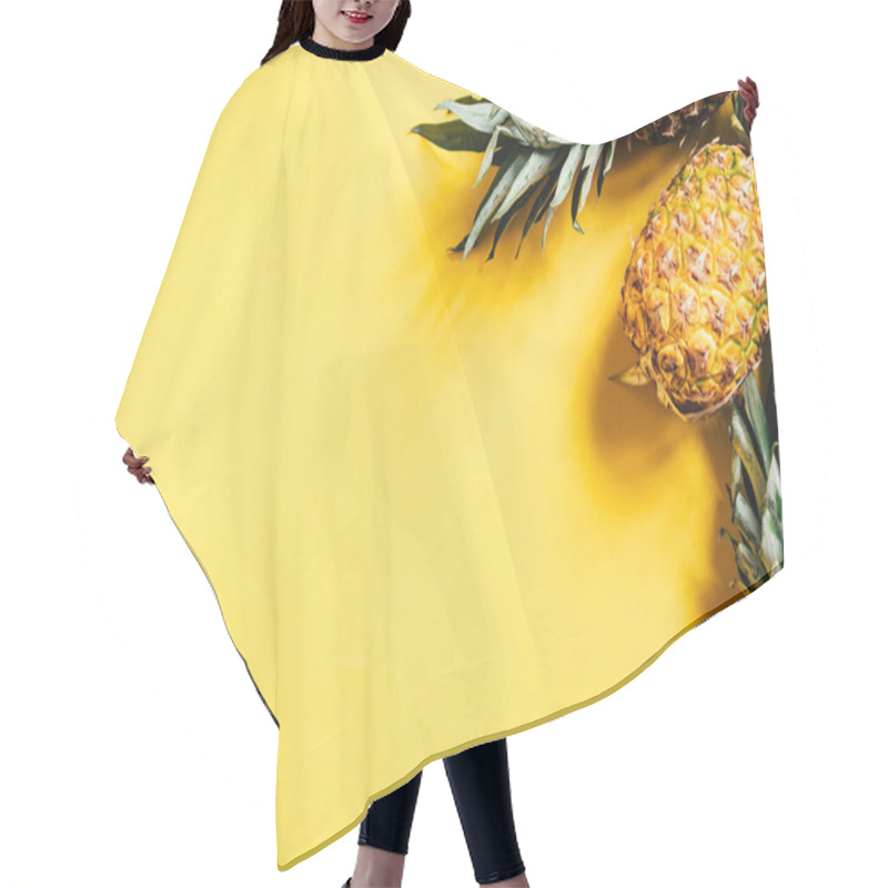 Personality  Top View Of Fresh Ripe Pineapples On Yellow Background Hair Cutting Cape