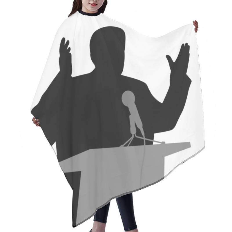 Personality  Public Speaking With Open Hands Gesture Hair Cutting Cape