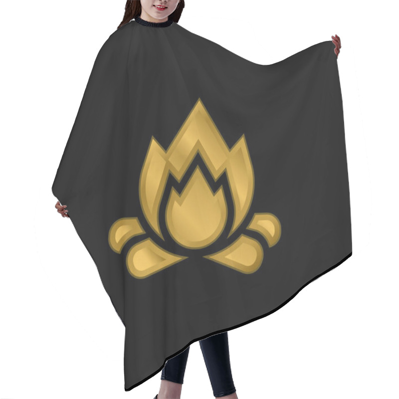 Personality  Bonfire Gold Plated Metalic Icon Or Logo Vector Hair Cutting Cape