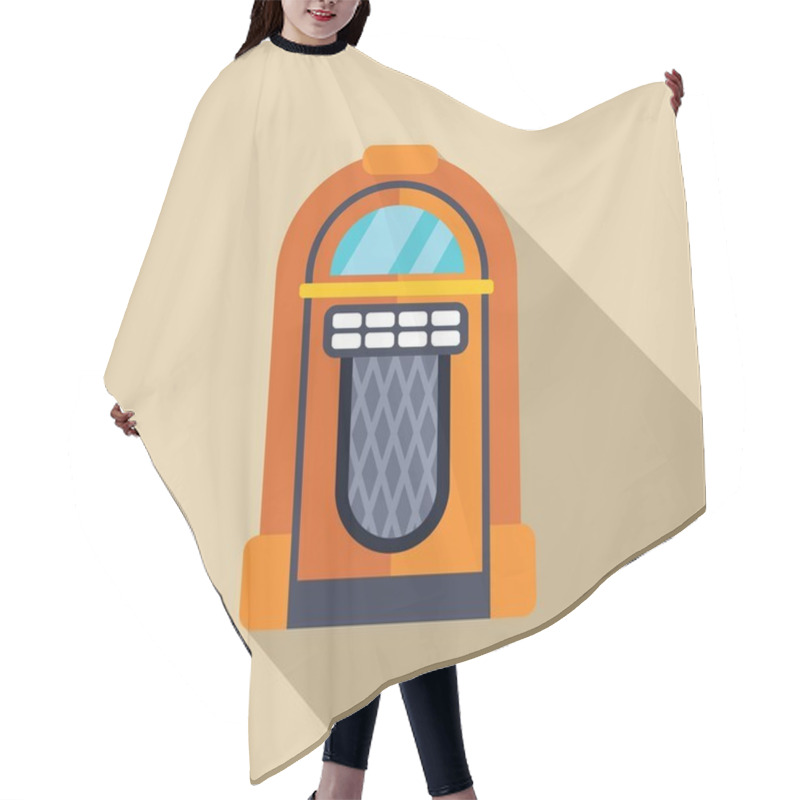 Personality  Orange Jukebox Casting Long Shadow On Brown Background, Retro Music And Sound Concept Hair Cutting Cape