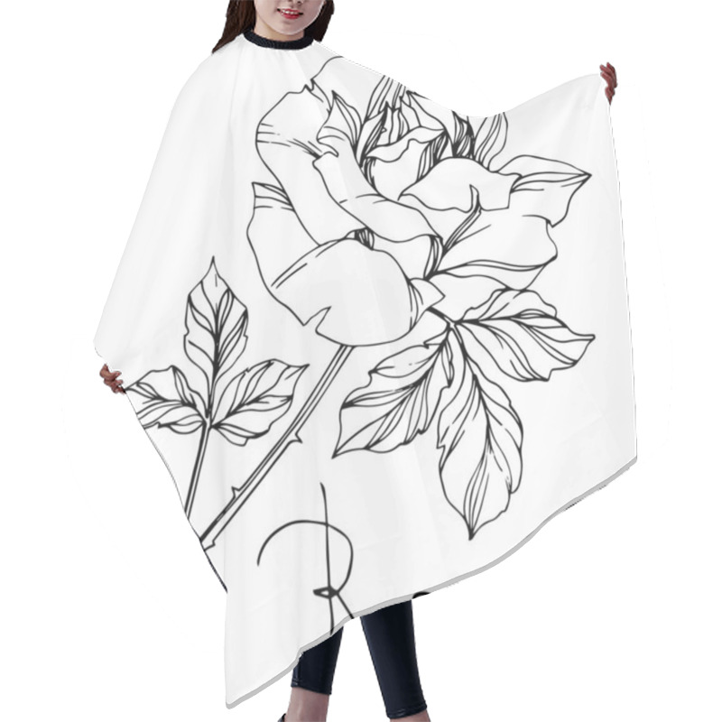 Personality  Vector Black And White Rose With Leaves Illustration Element Hair Cutting Cape