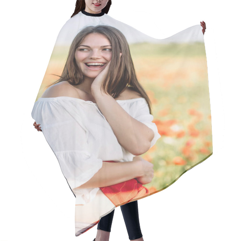 Personality  Beautiful Girl In A Poppy Field At Sunset Hair Cutting Cape