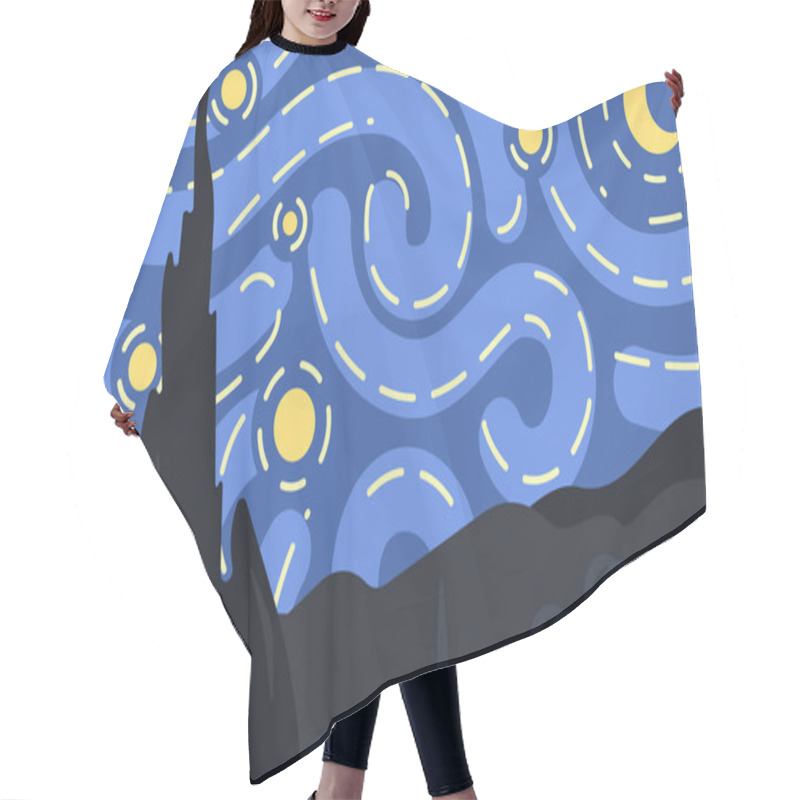 Personality  Starlight Night. Vincent Van Gogh Inspired. Abstract Art, Flat Vector Painting.  Hair Cutting Cape