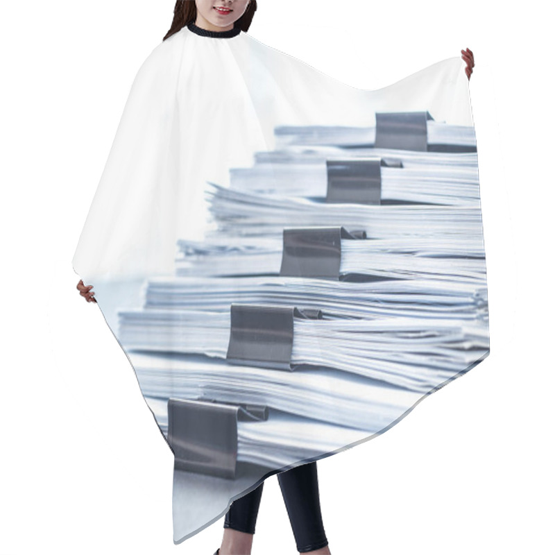 Personality  Stacks Documents Files With Black Clip. Hair Cutting Cape