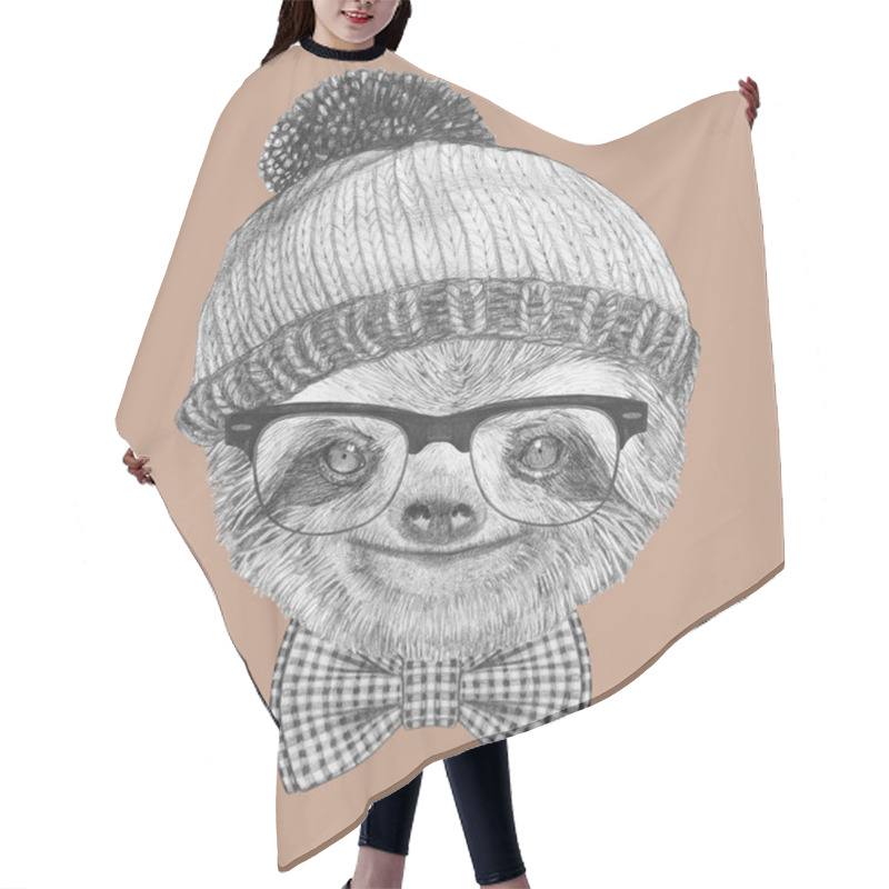 Personality  Sloth  With Glasses, Hat And Bow Tie Hair Cutting Cape