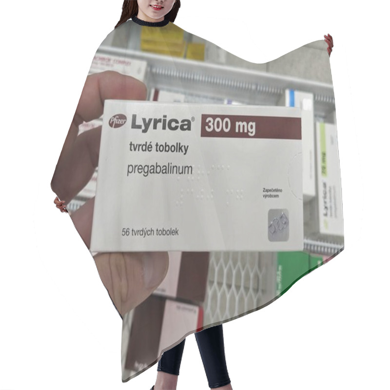 Personality  Prague, Czech Republic - August 28 2024: LYRICA Box With PREGABALIN Active Substance By PFIZER, Used For Nerve Pain, Epilepsy, And Anxiety Disorders. Hair Cutting Cape