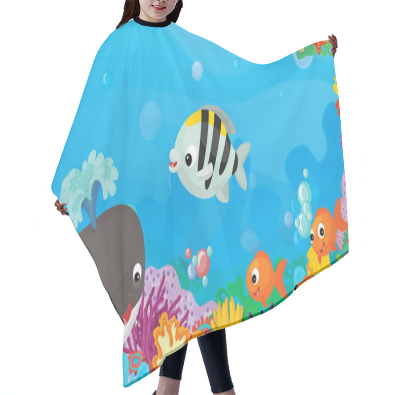 Personality  Cartoon Scene With Coral Reef With Happy And Cute Fish Swimming - Illustration For Children Hair Cutting Cape