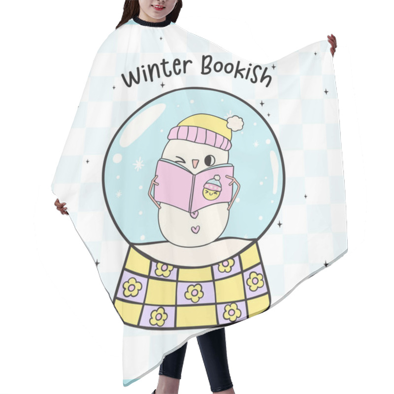 Personality  Cute Groovy Retro Winter Bookish Snowglobe Illustration Hand Drawn Doodle. Hair Cutting Cape