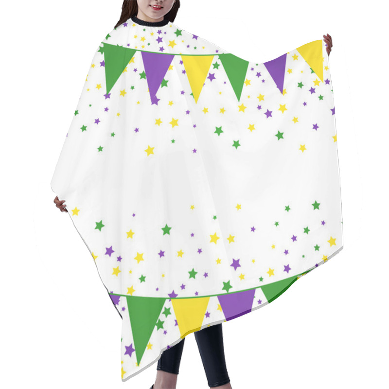 Personality  Mardi Gras Bunting Background With Confetti Stars. Hair Cutting Cape