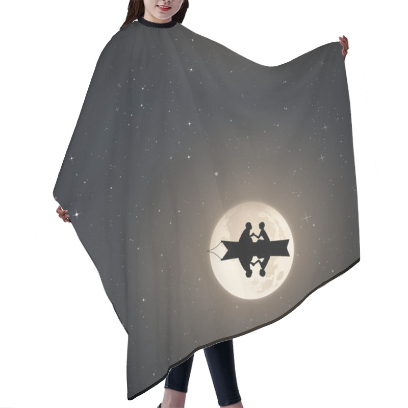 Personality  Lovers In Boat On Moonlit Night. Vector Illustration With Silhouette Of Loving Couple. Full Moon In Starry Sky Hair Cutting Cape