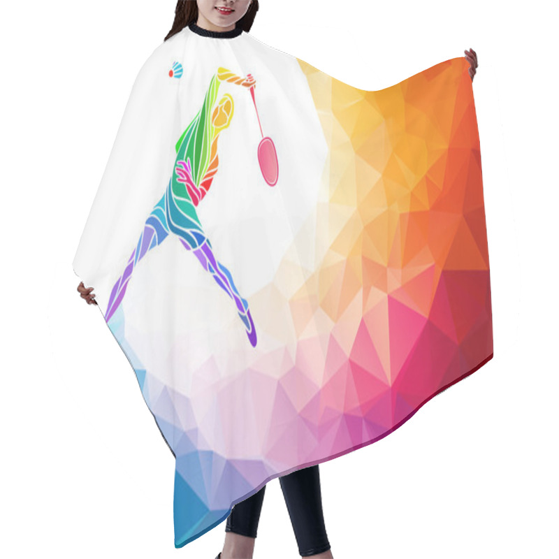 Personality  Badminton Sport Invitation Poster Or Flyer Background With Empty Space, Banner Template In Trendy Abstract Colorful Polygon Style On Rainbow Back Hair Cutting Cape